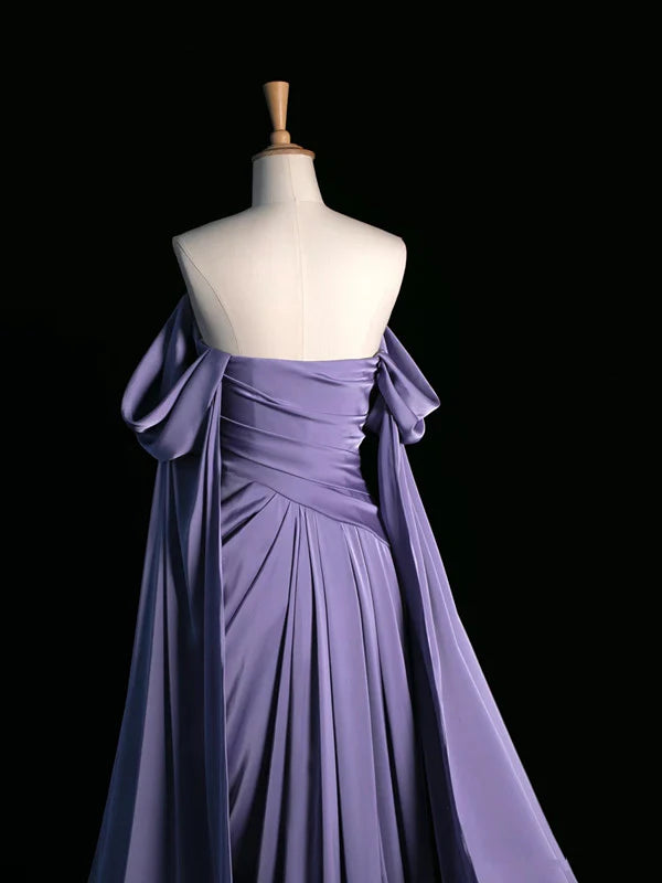 Elegant Purple Satin Prom Dress, Draped Bodice Formal Party Dress       fg3961