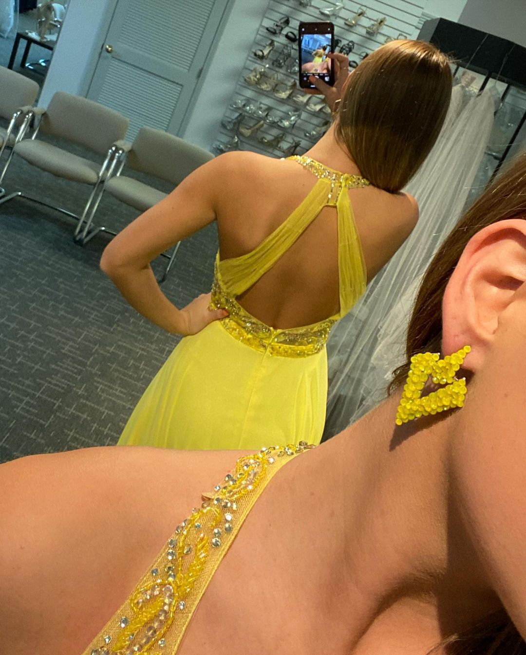 Cute A Line V Neck Straps Yellow Chiffon Prom Dresses with Beading, Split Party Dresses       fg3125