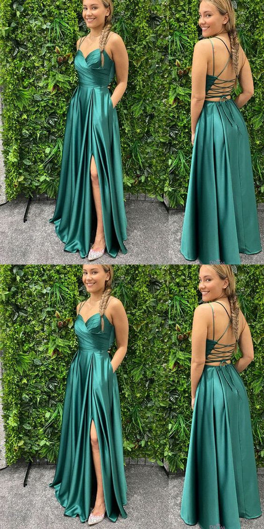 green prom dresses slit side criss cross      fg2567