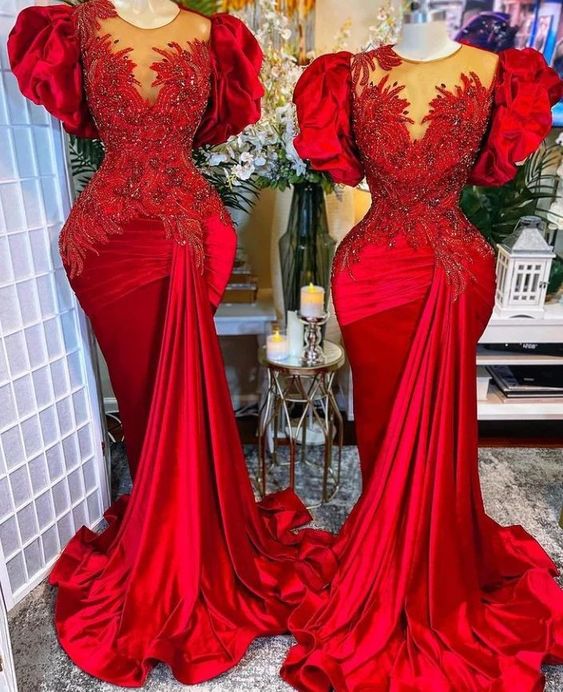 Mermaid Beaded Formal Evening Red Prom Dress     fg1852