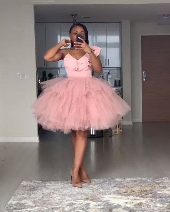 Pink Tulle Homecoming Dress, Graduation Dress     fg1762