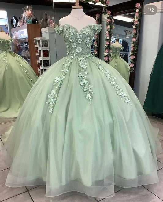 light green Ball Gown Long Prom Dresses, Formal Graduation Evening Dresses     fg2010