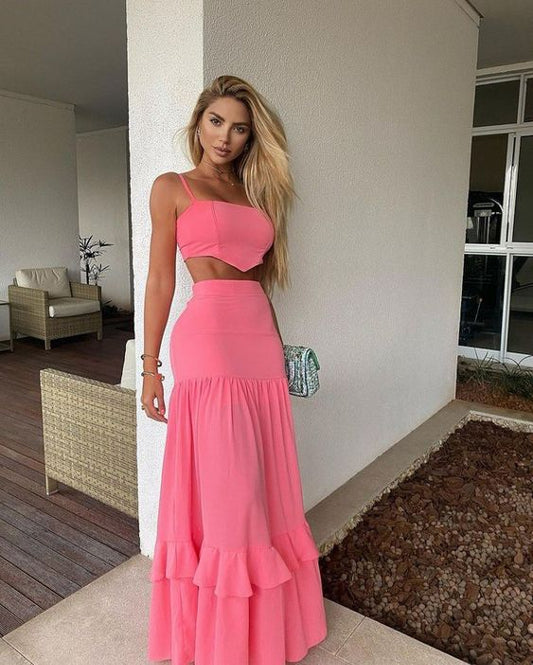 Pink/Blue Prom Dress Two Piece Women Sexy Dresses Elegant Party Dress     fg1980