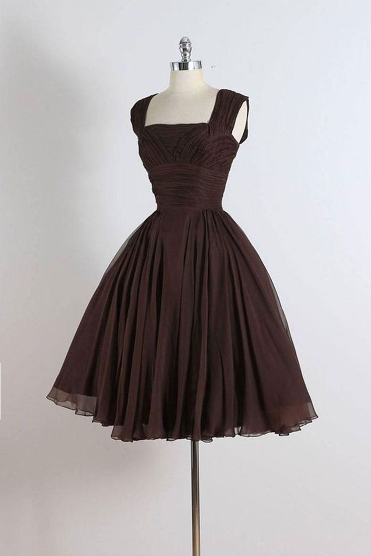 Unique chiffon retro short dark brown prom dress, short cocktail dress       fg1877