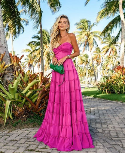 A line long prom dress, fuchsia evening dress      fg3320