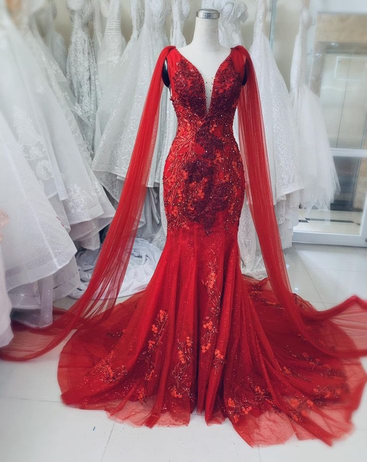 Unique Red Vintage Wedding Dress, Made to Measure Wedding Dress, Princess Bridal Gown Mermaid Prom Dress     fg3270