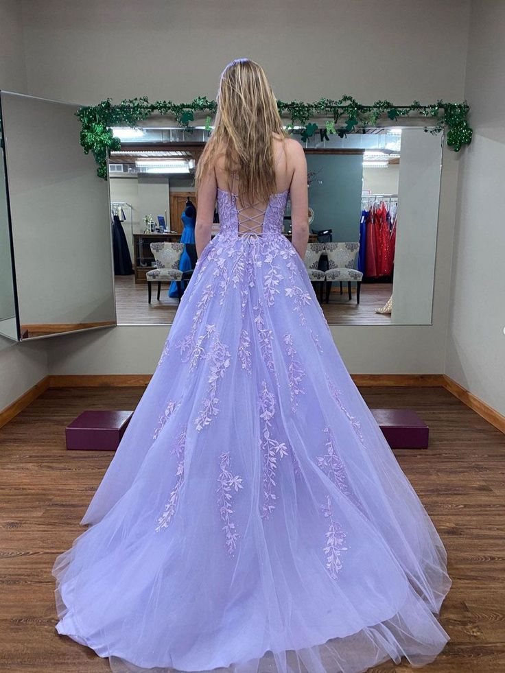 Purple tulle lace long prom dress, purple lace evening dress      fg3273