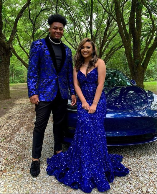 Royal Blue Long Sequin Prom Dress      fg274