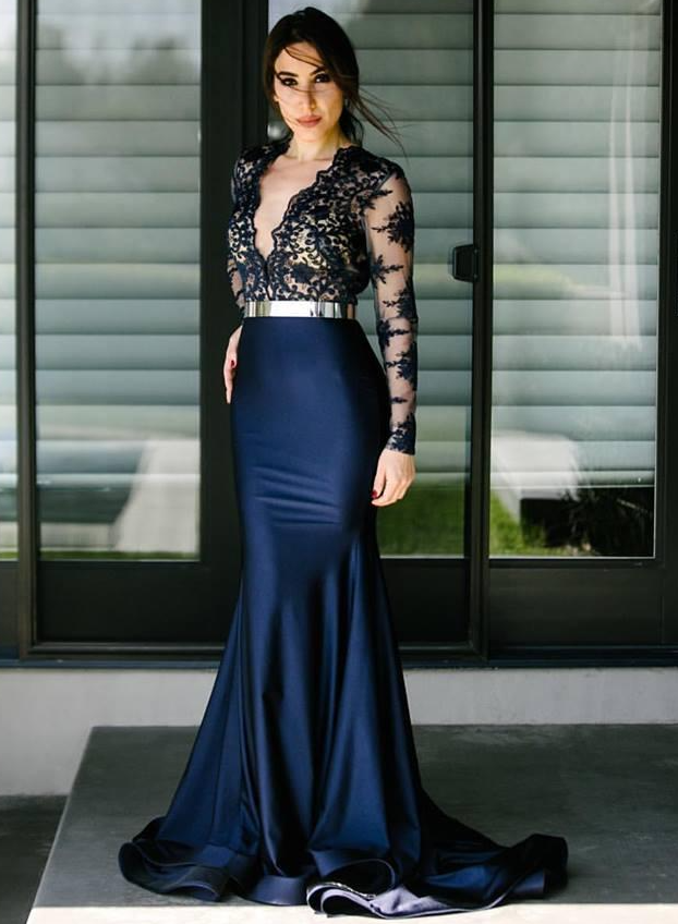 Sexy Sheer Deep V Neck Mermaid Prom Dresses        fg1588