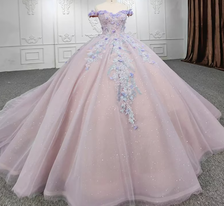 Sweetheart Off The Shoulder Beaded Floral Appliqué Quinceañera Ball Gown  fg2711