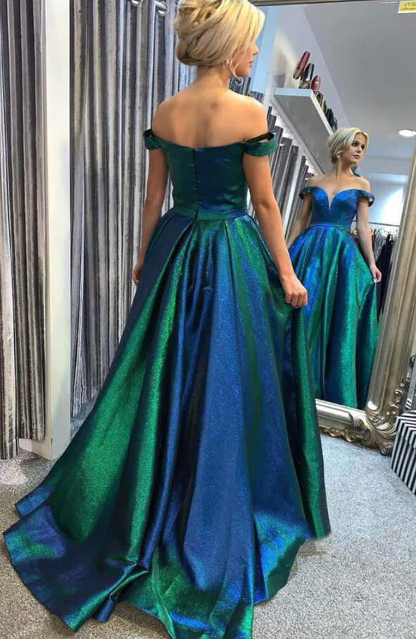 Attractive A-line off shoulder long prom dress evening dress     fg1306