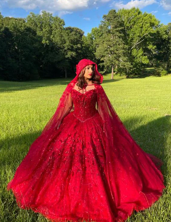 Red Prom Dress Ball Gown Quinceanera Dresses 3D Flowers Princess Corset Back Princess Prom Sweet 16 dress     fg1214