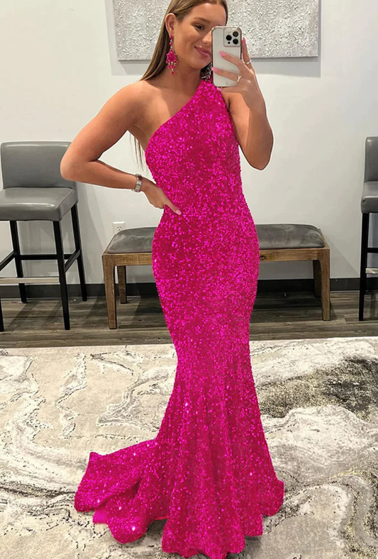 Fuchsia Sequins Mermaid Long Prom Dress     fg1271