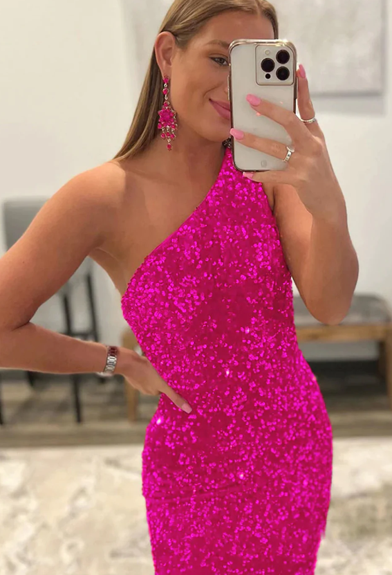 Fuchsia Sequins Mermaid Long Prom Dress     fg1271