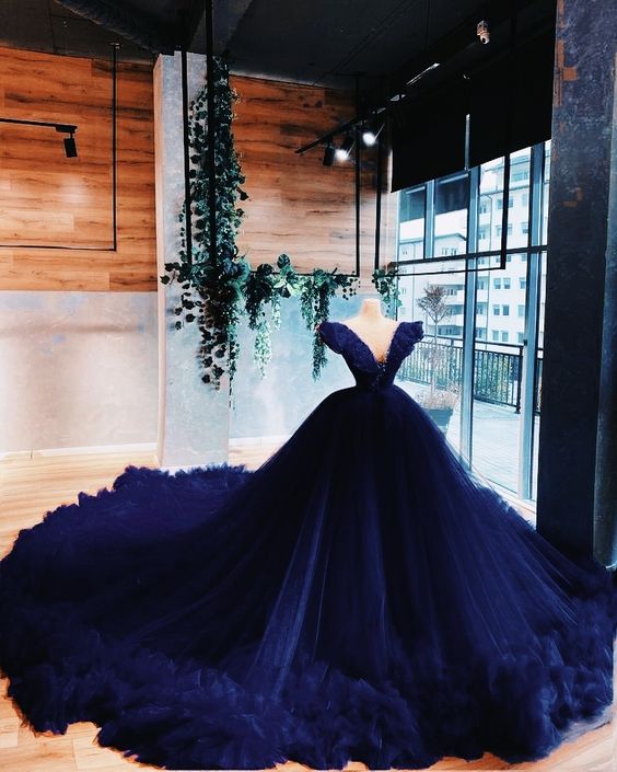 Navy blue long ball gown prom dress      fg120