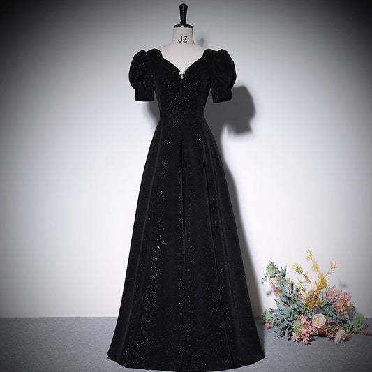 Black evening dress new long velvet prom dress      fg146