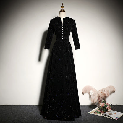 Black velvet evening dress 2022 new long-sleeved prom dress      fg181