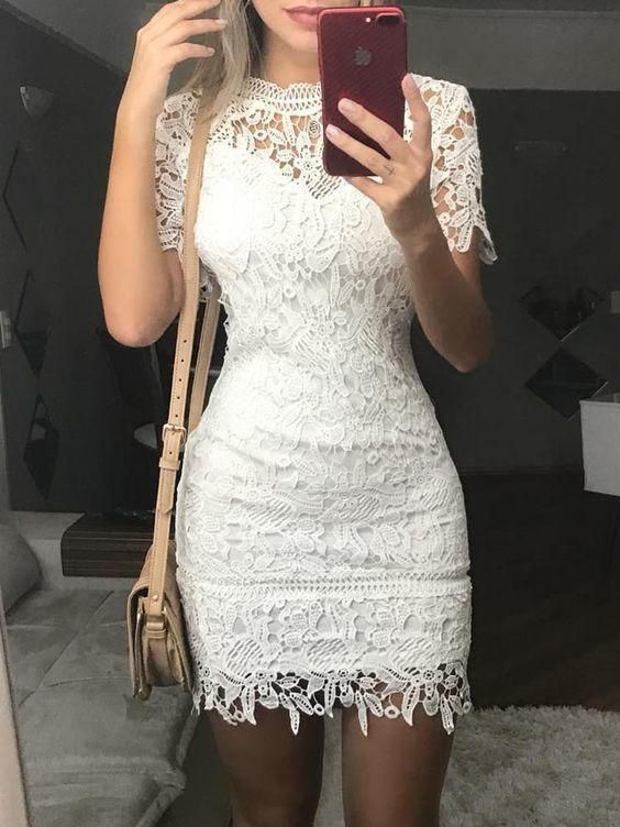 2022 Homecoming dress See Through Lace Bodycon Mini Dress   fg19