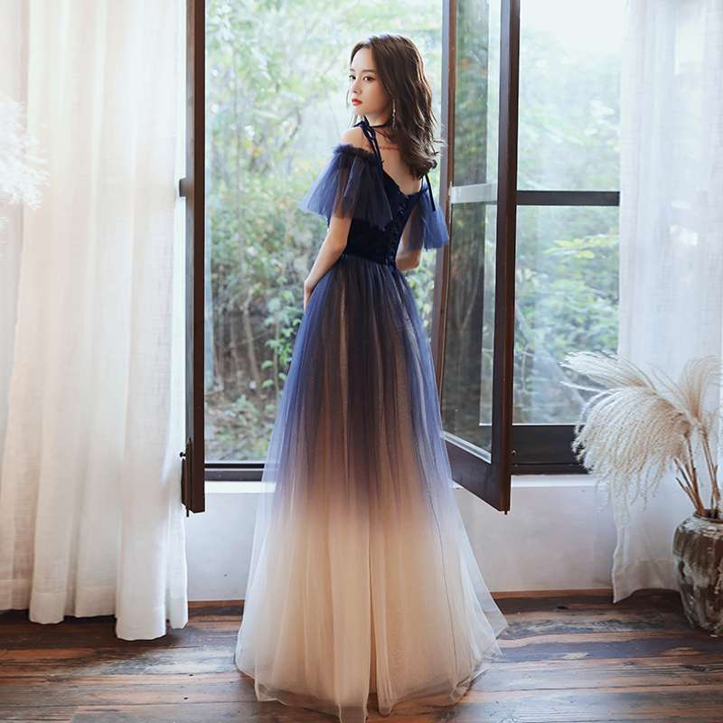 STYLISH VELVET TULLE LONG PROM DRESS EVENING DRESS     fg233