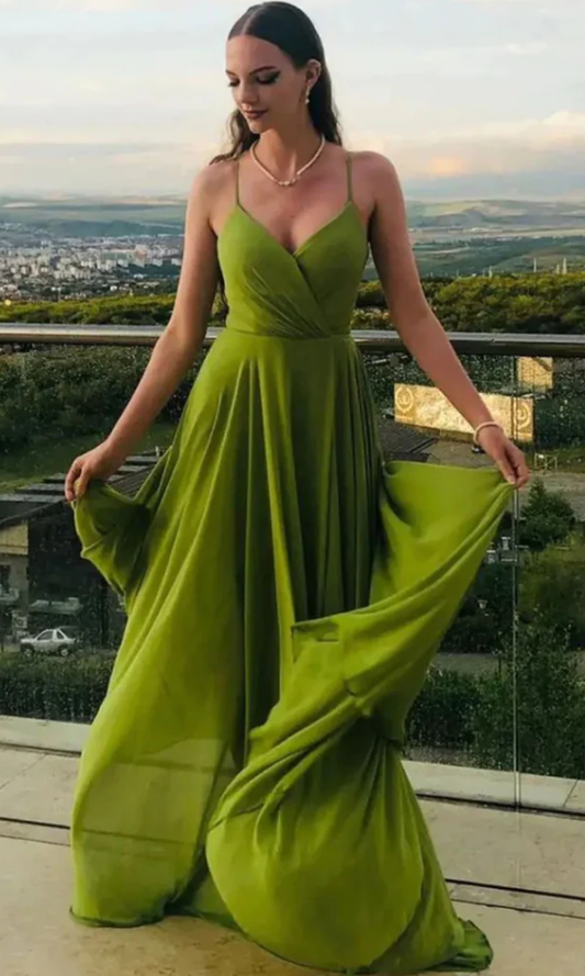 Green long prom dress evening dress     fg273