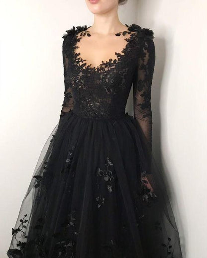 Black floral gothic wedding dress, black flower tulle lace dress, alternative bridal gown prom dress long formal gowns      fg365