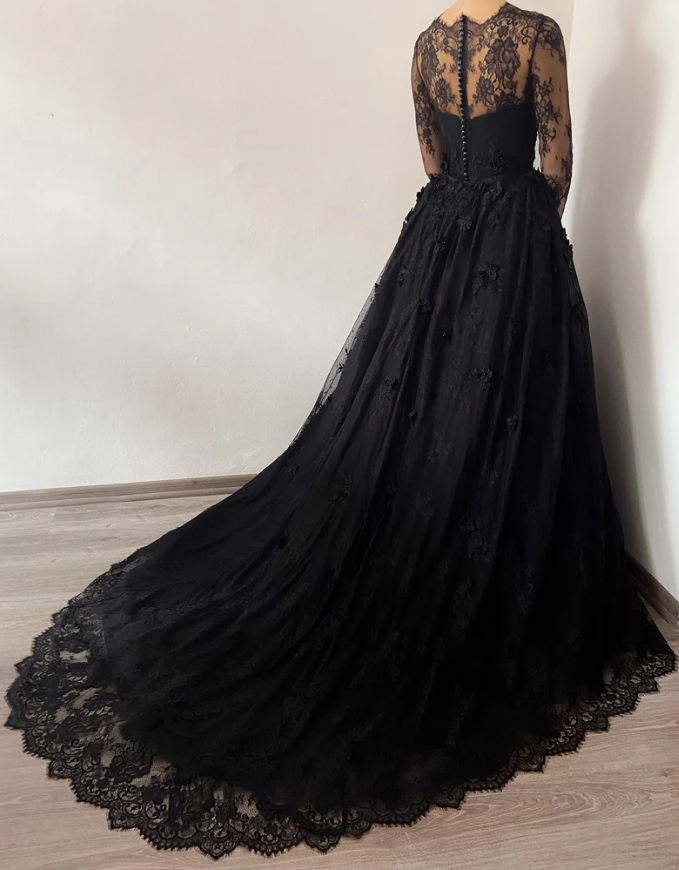 Black wedding dress 3D lace floral tulle dress, Prom Dresses,Formal Evening Dresses       fg371