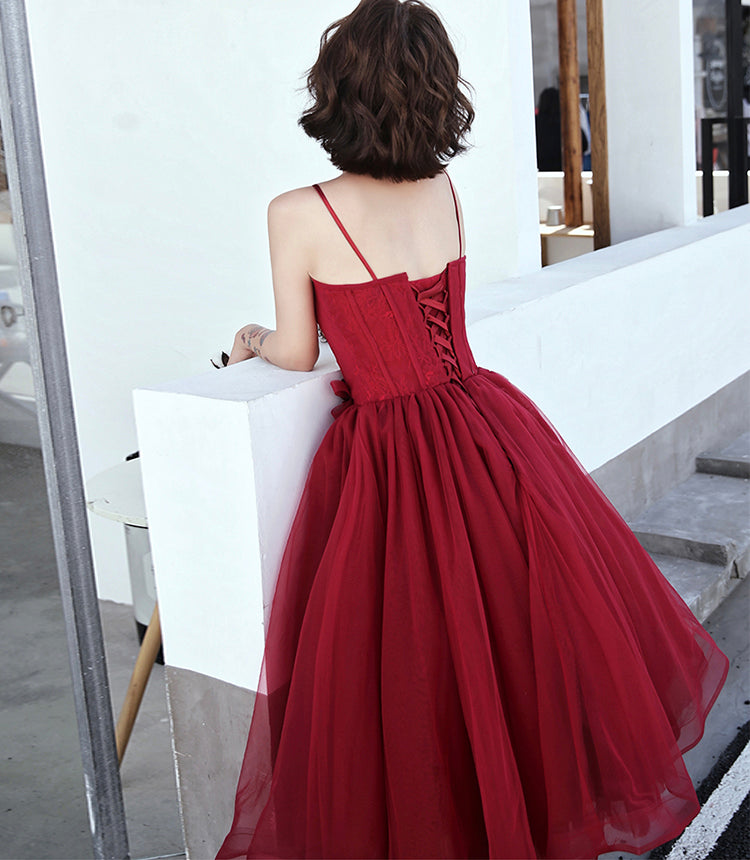 BURGUNDY TULLE SHORT PROM DRESS COCKTAIL DRESS       fg410