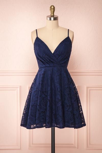 Navy Short Lace Dress Homecoming Dress    fg592