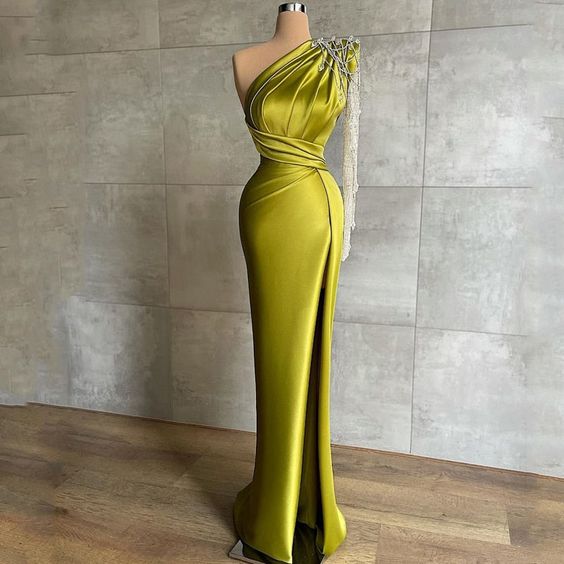 Sexy Beadings One Shoulder Mermaid Dresses Evening Dress    fg678