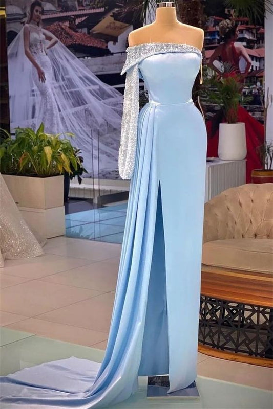 One Shoulder Strapless Floor-length Backless High Split Sheath Prom Dress       fg724